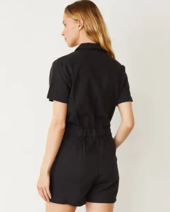 MONROW Faded Black Soft Twill Romper Online